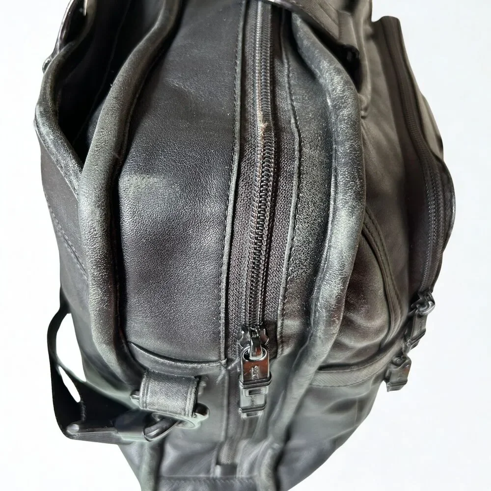 TUMI Leather Laptop Briefcase Expandable Work Bag Black – Wear & Small Hole